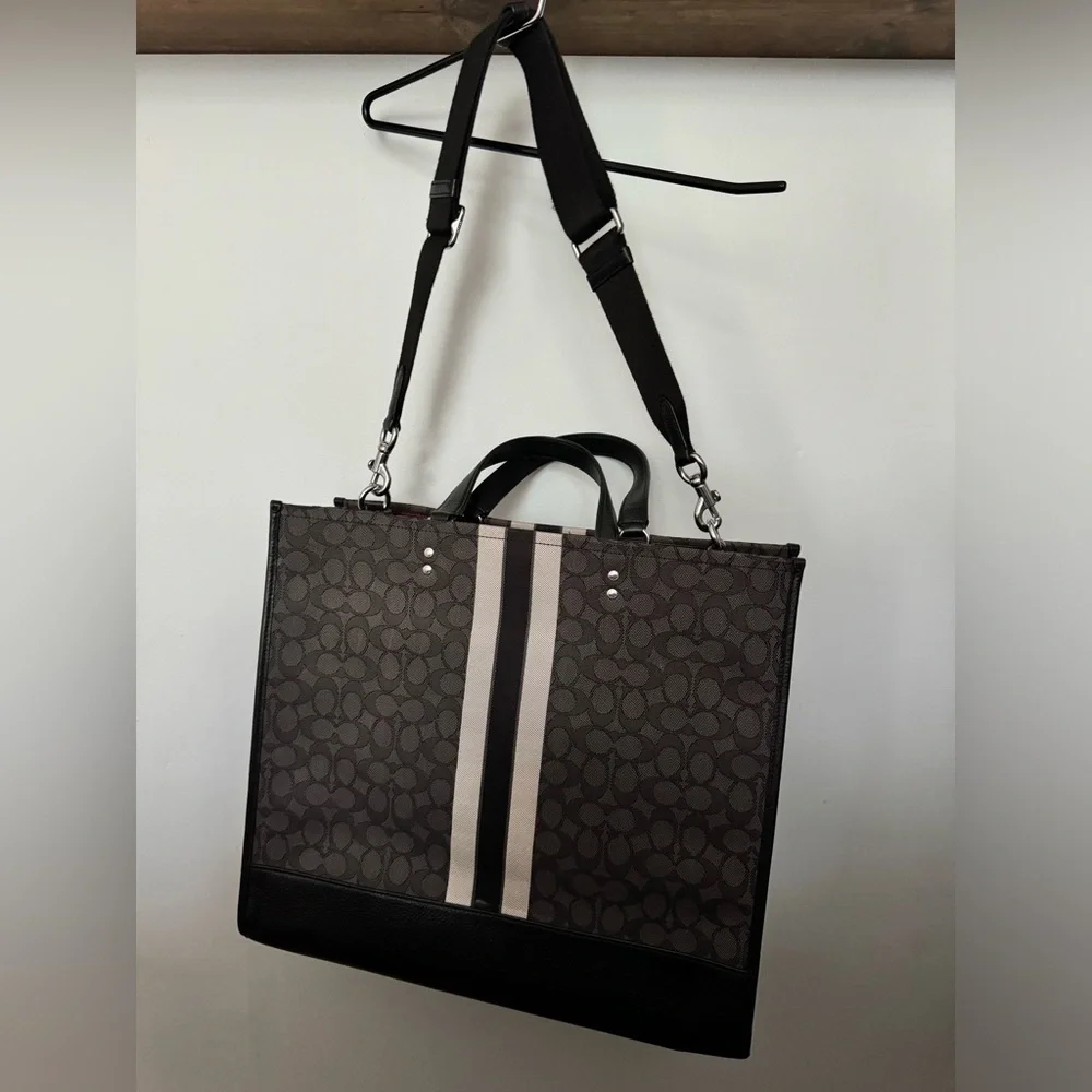 Coach Gray Signature Tote with Black Trim and Burgundy Interior